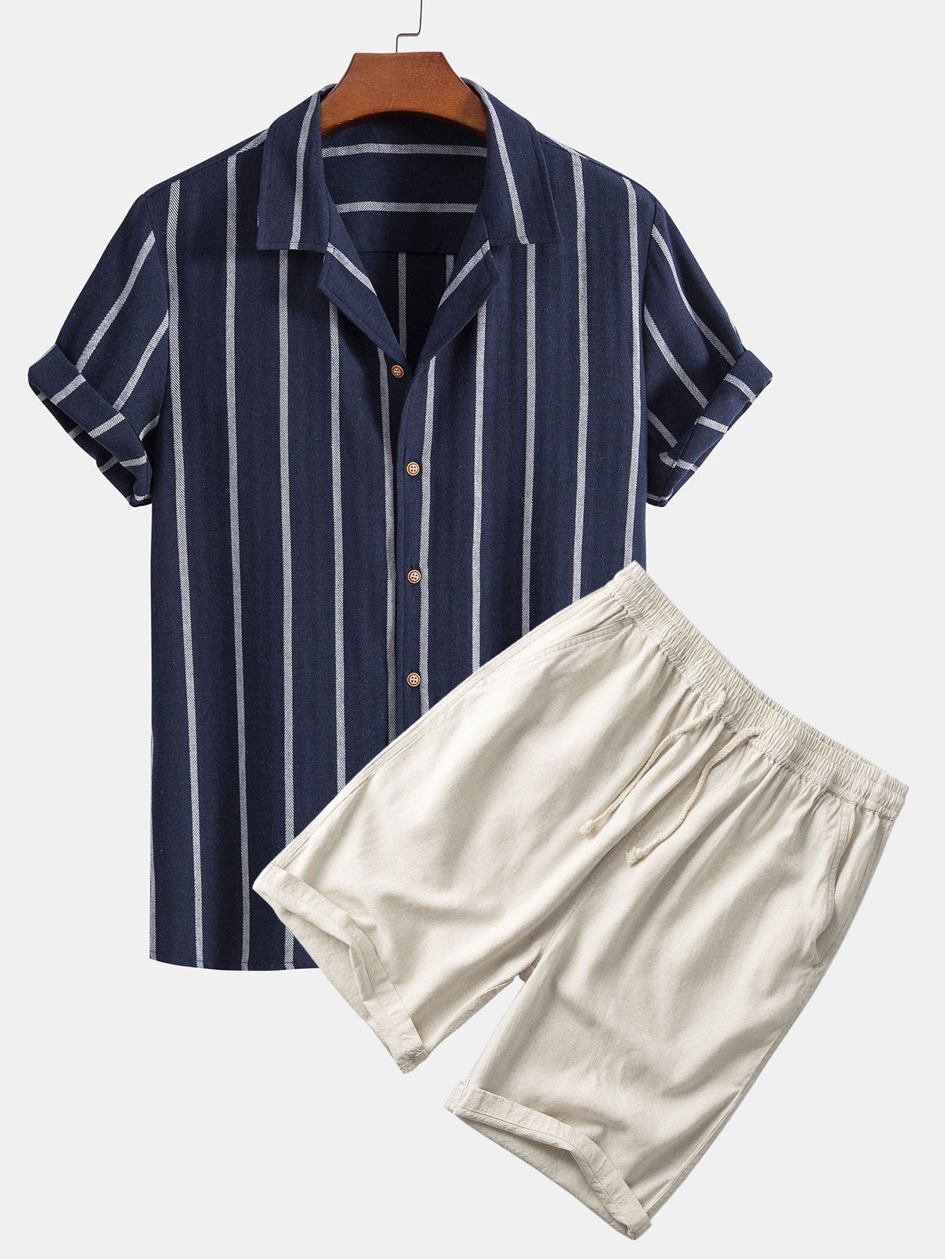 Gestreiftes Herren Kurzarmhemd & Shorts Set – Zweiteilig, Leicht & Stylisch – Sommerlook für Freizeit & Urlaub – Größe S–XXL