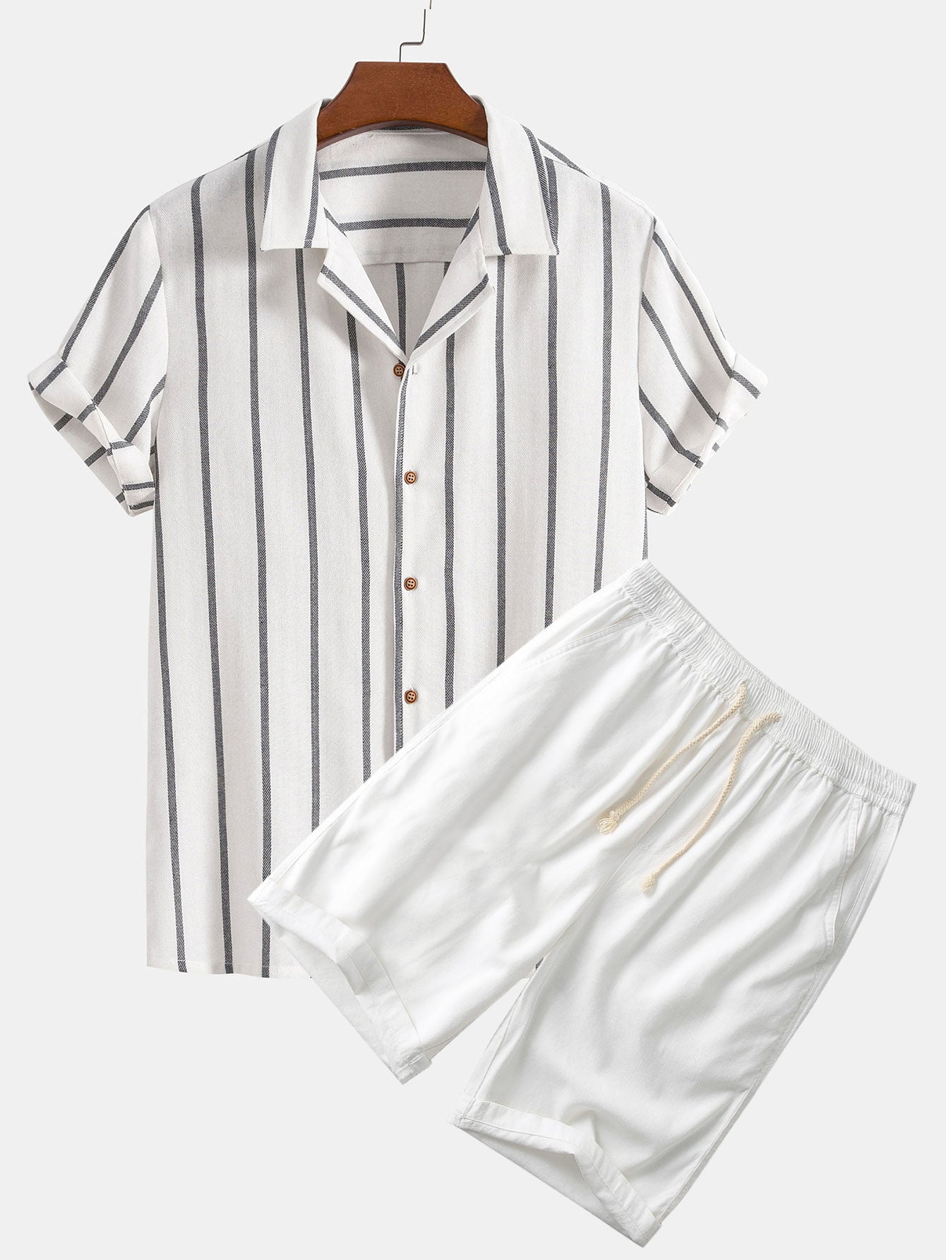 Gestreiftes Herren Kurzarmhemd & Shorts Set – Zweiteilig, Leicht & Stylisch – Sommerlook für Freizeit & Urlaub – Größe S–XXL