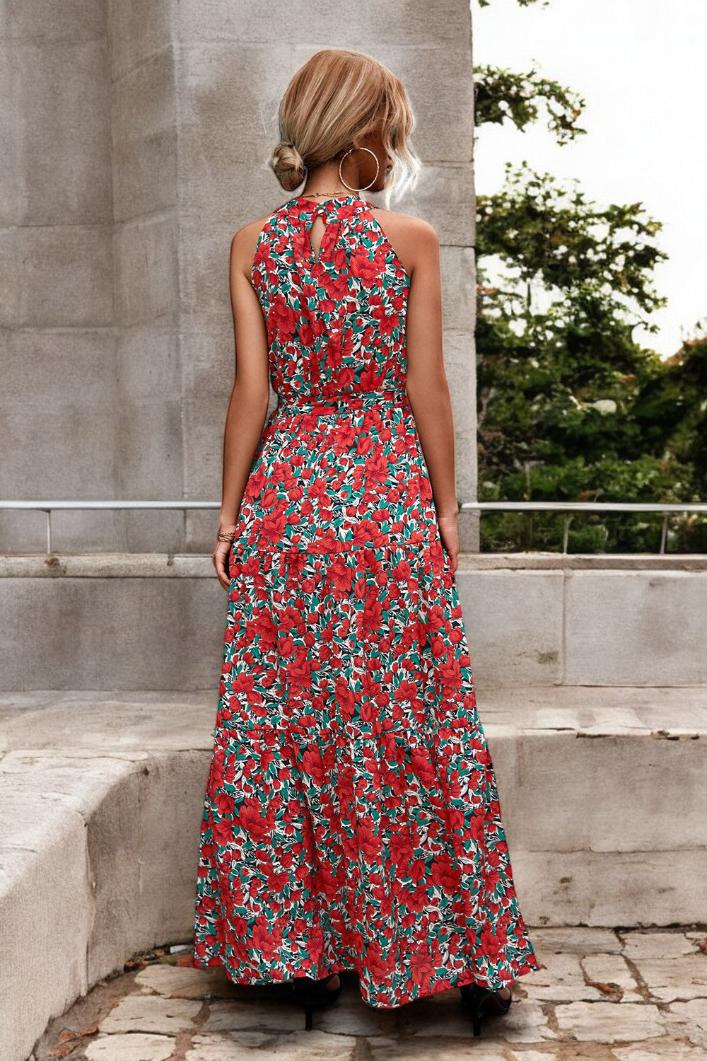 Damen Maxikleid mit Muster & Taillengürtel – Sommerkleid Lang & Luftig – Größe S–XL – Elegant & Bequem