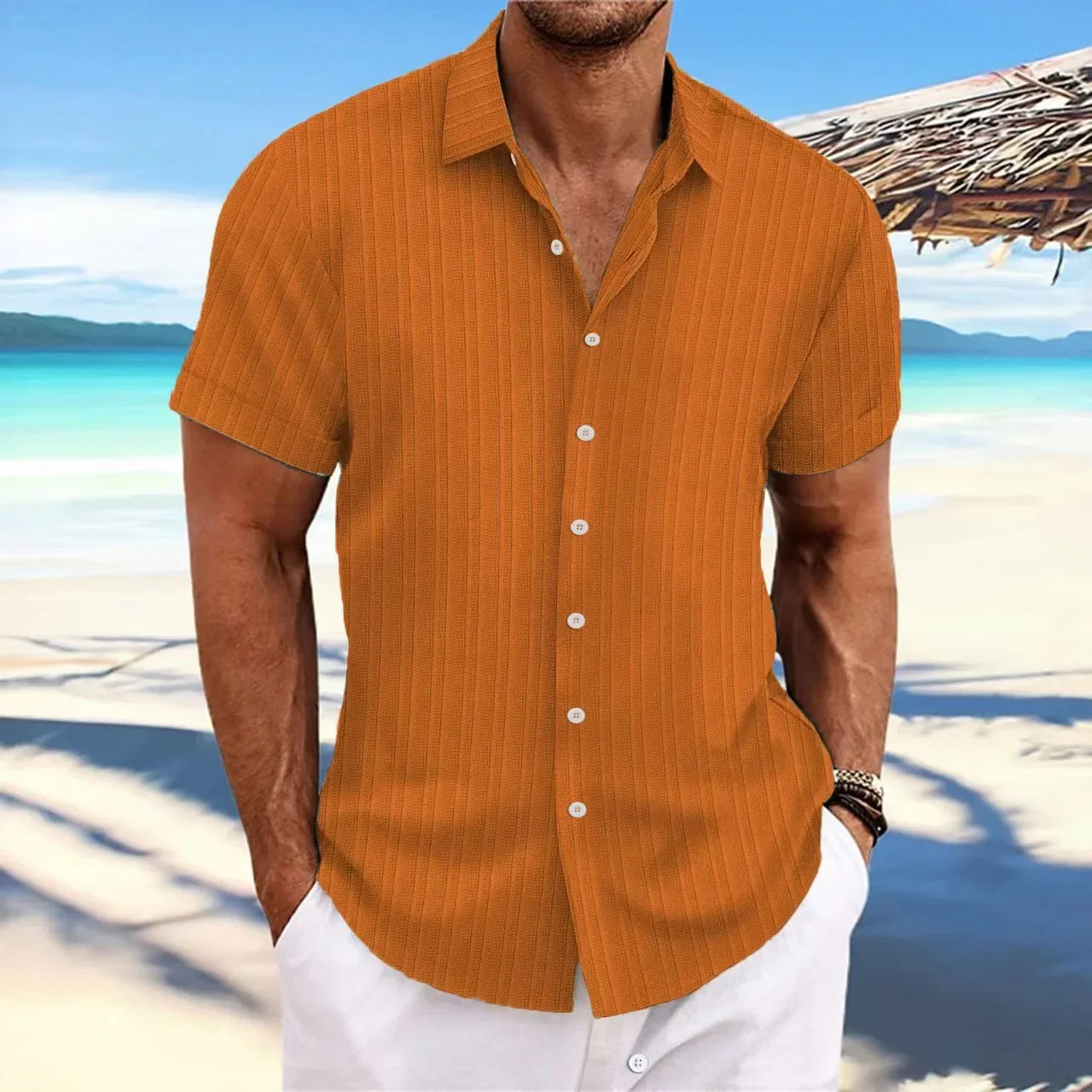 Herren Strandhemd – Klassisch, Leicht & Atmungsaktiv, Baumwolle, Kurzarm – Ideal für Sommer & Urlaub – Größe S–XXL