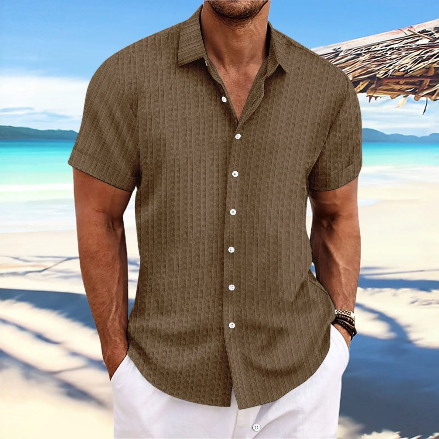 Herren Strandhemd – Klassisch, Leicht & Atmungsaktiv, Baumwolle, Kurzarm – Ideal für Sommer & Urlaub – Größe S–XXL