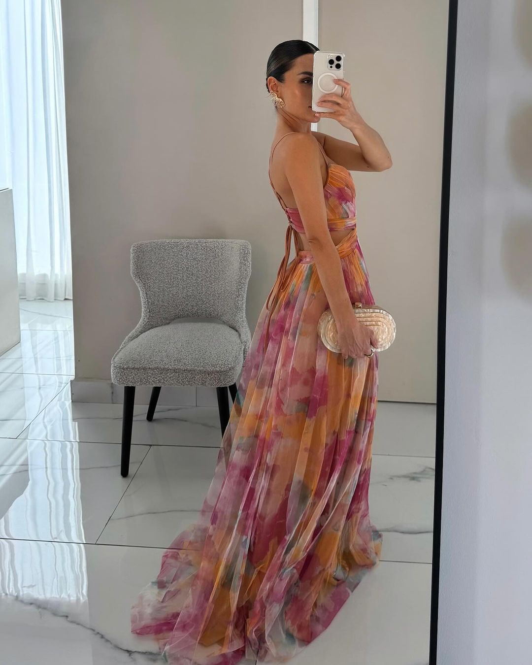 Damenkleid Sommerkleid Imogen – Maxi Lang, Luftig – Orange/Grün – Größe S bis XL – Für Urlaub, Alltag & Hochzeit