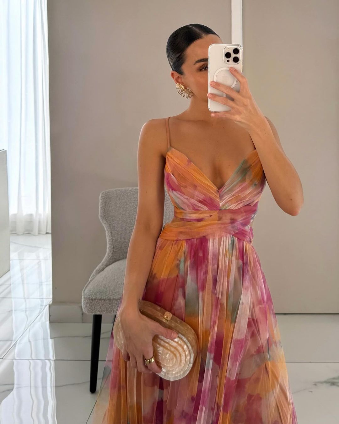Damenkleid Sommerkleid Imogen – Maxi Lang, Luftig – Orange/Grün – Größe S bis XL – Für Urlaub, Alltag & Hochzeit