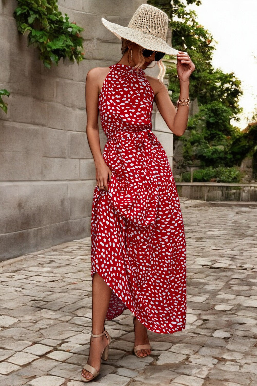 Damen Maxikleid mit Muster & Taillengürtel – Sommerkleid Lang & Luftig – Größe S–XL – Elegant & Bequem