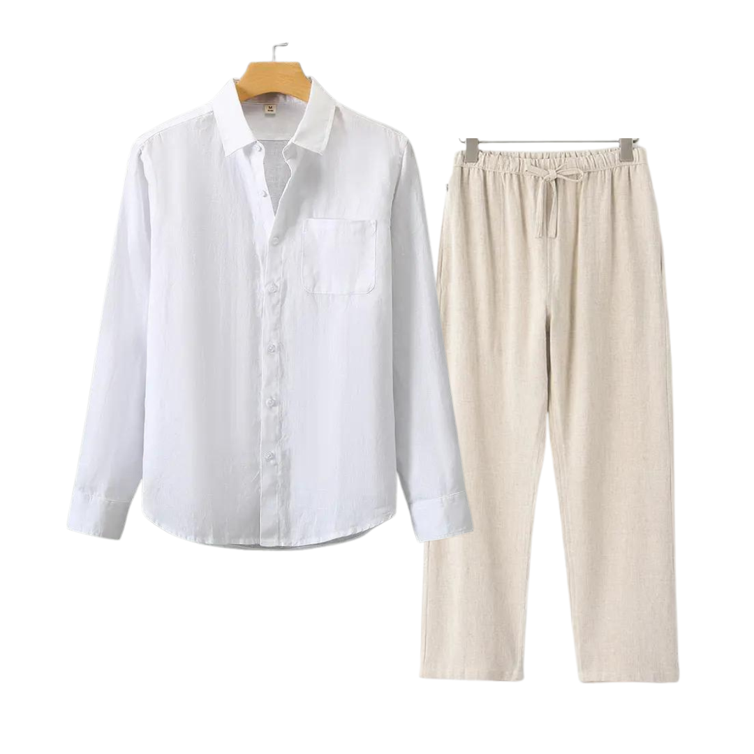 Herren Leinen Set - Old Money Stil - Klassisch & Stilvoll - Hemd und Hose - Verschiedene Farben - Größen S-XXL