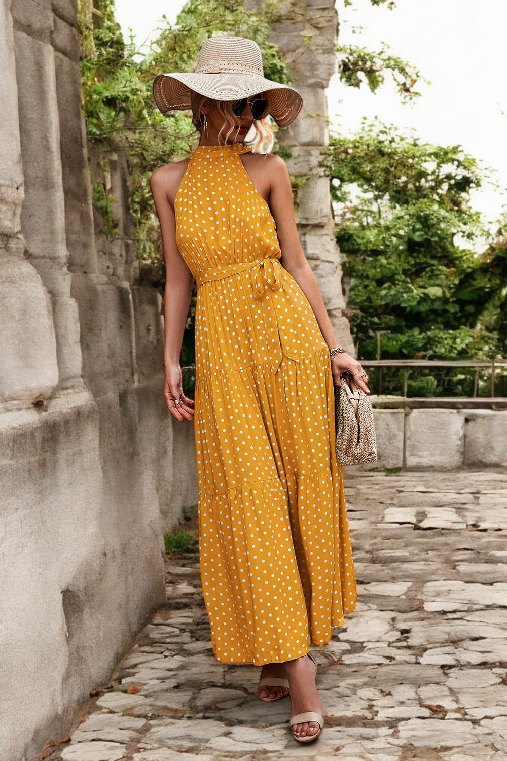 Damen Maxikleid mit Muster & Taillengürtel – Sommerkleid Lang & Luftig – Größe S–XL – Elegant & Bequem