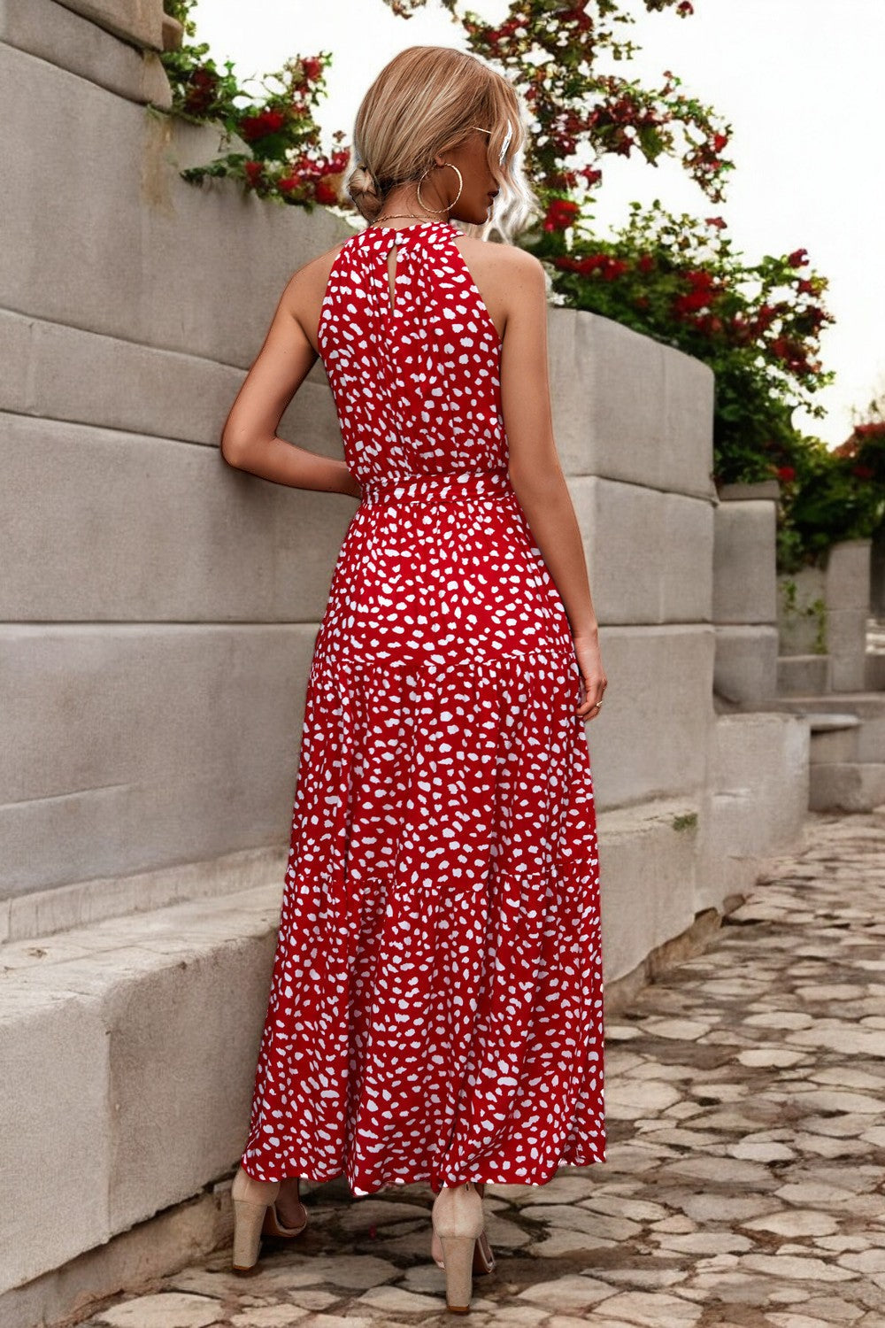 Damen Maxikleid mit Muster & Taillengürtel – Sommerkleid Lang & Luftig – Größe S–XL – Elegant & Bequem