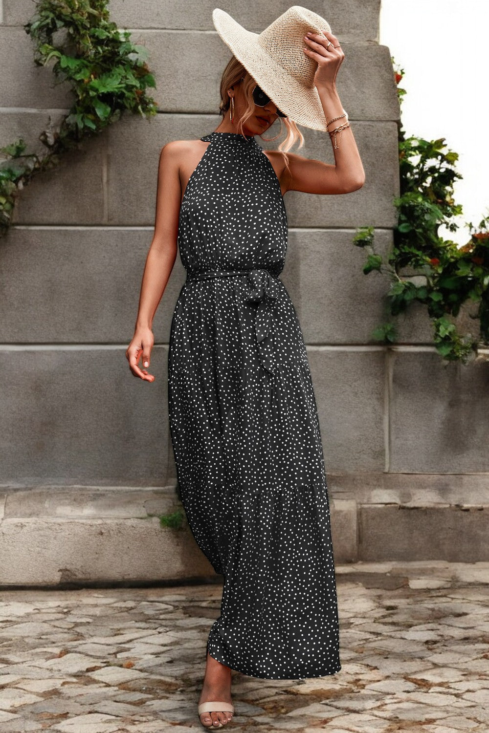 Damen Maxikleid mit Muster & Taillengürtel – Sommerkleid Lang & Luftig – Größe S–XL – Elegant & Bequem