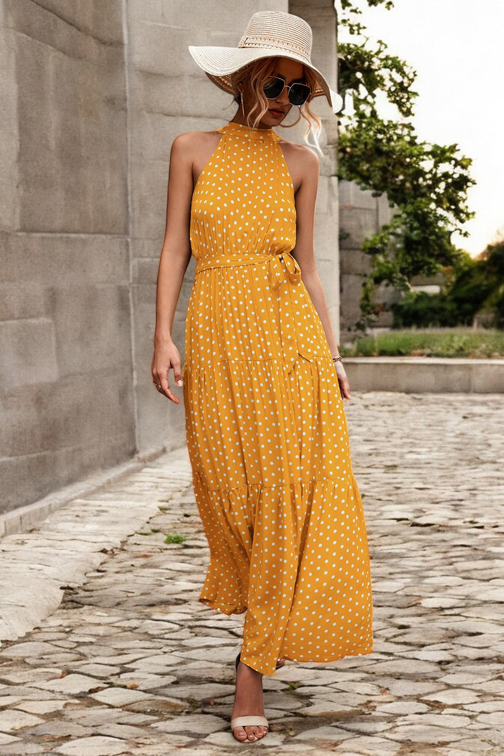 Damen Maxikleid mit Muster & Taillengürtel – Sommerkleid Lang & Luftig – Größe S–XL – Elegant & Bequem