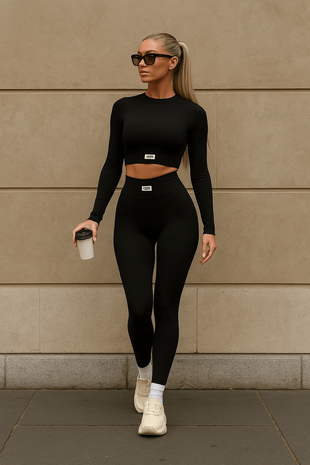 Zweiteiliges Damen Sport- & Yoga-Set – Schwarz, Polyester – Atmungsaktiv & Bequem, Größe S–XL