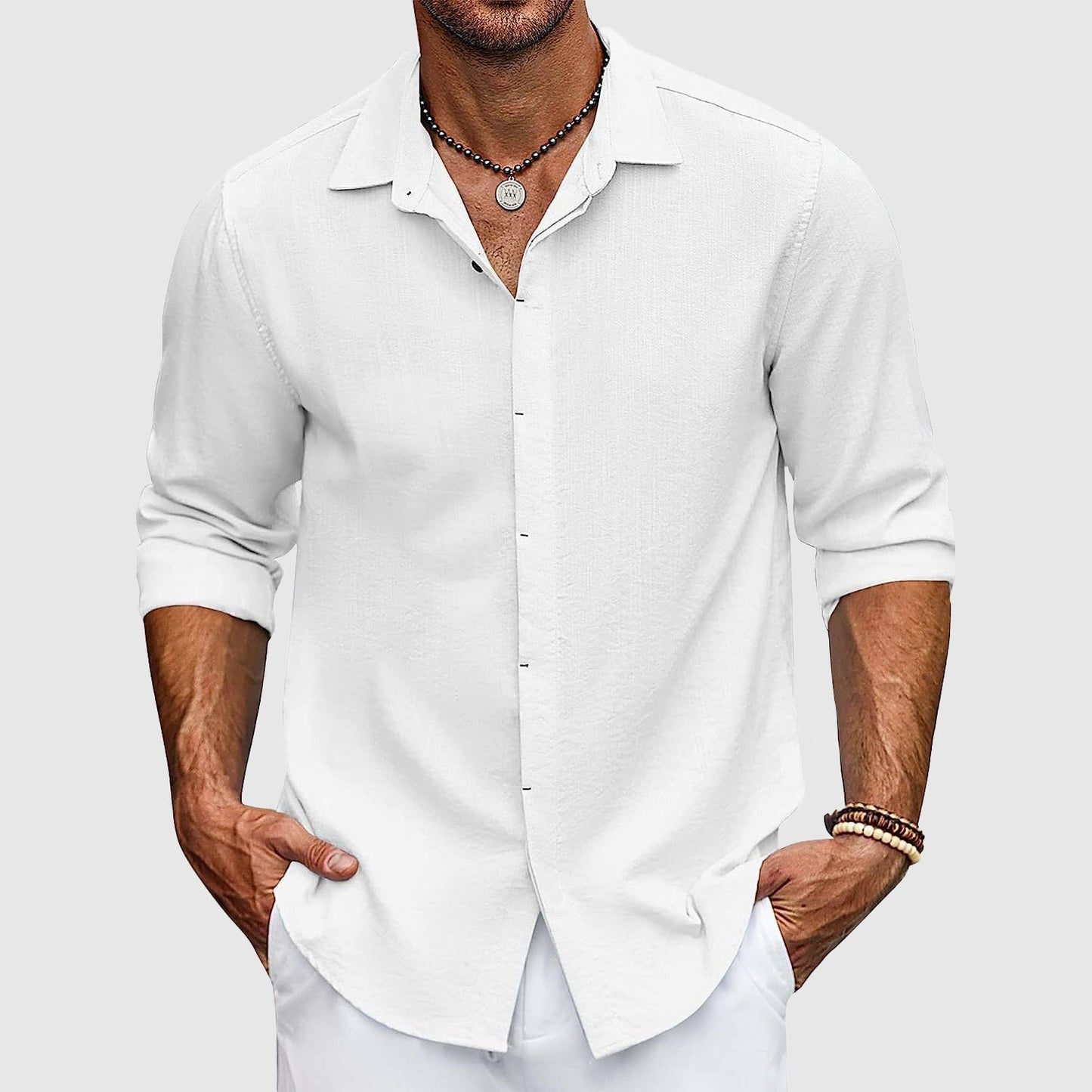 Herren Leinenhemd – Hochwertig & Elegant – 100 % Leinen – Atmungsaktiv & Sommerleicht – Weiß/Beige/Blau/Schwarz – Größe S–XXL