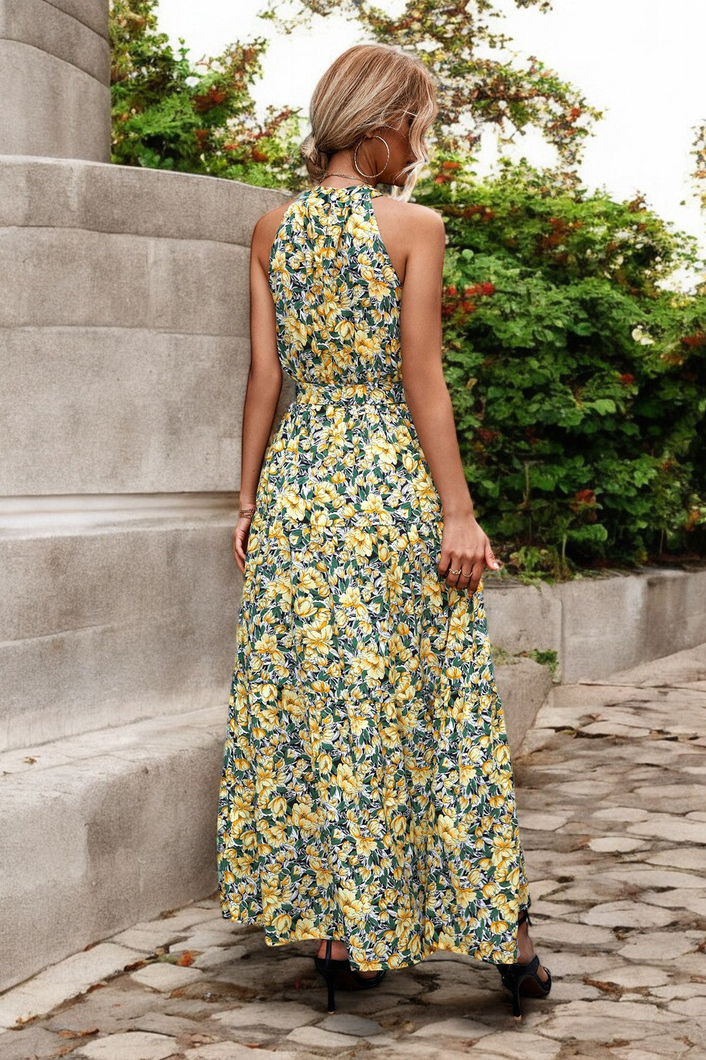 Damen Maxikleid mit Muster & Taillengürtel – Sommerkleid Lang & Luftig – Größe S–XL – Elegant & Bequem