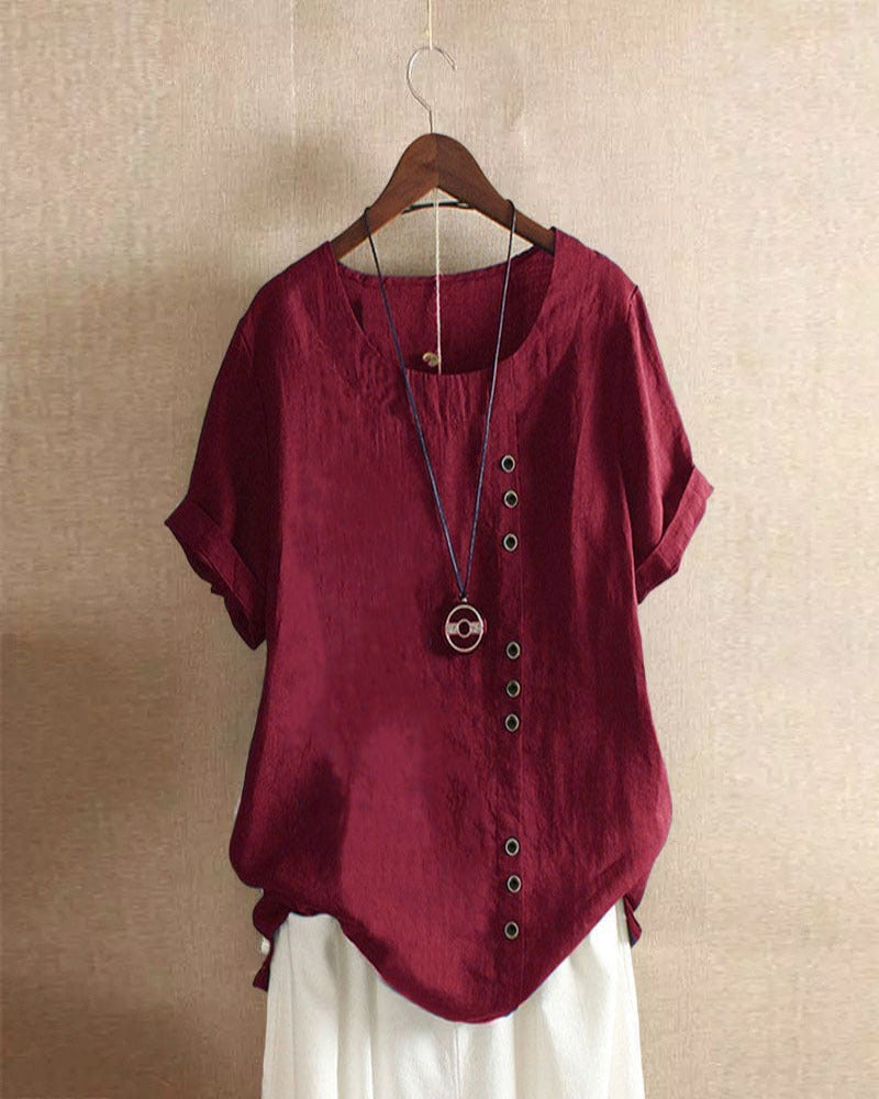 Damen Kurzarm-Bluse – Leichter Stoff, Modischer Schnitt – Größe S–5XL – Ideal für Sommer, Büro & Freizeit