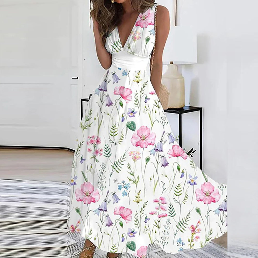 Floral Damen Sommerkleid mit V-Ausschnitt – Luftig, Elegant & Leicht – Größe S–3XL – Ideal für Urlaub, Alltag & Feste