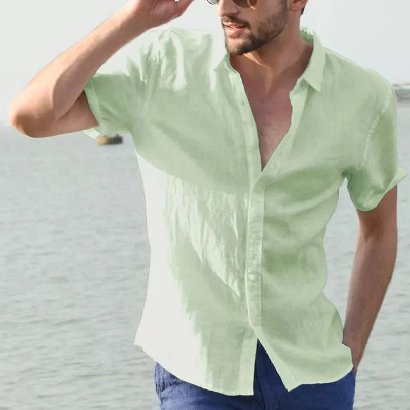 Herren Leinenhemd Sommer – Atmungsaktiv & Leicht – Kurzarm Hemd aus 100 % Leinen – Weiß/Beige – Größe S–XXL
