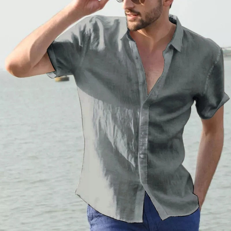 Herren Leinenhemd Sommer – Atmungsaktiv & Leicht – Kurzarm Hemd aus 100 % Leinen – Weiß/Beige – Größe S–XXL