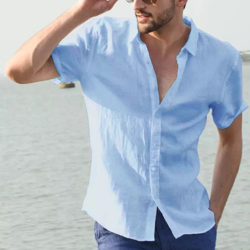 Herren Leinenhemd Sommer – Atmungsaktiv & Leicht – Kurzarm Hemd aus 100 % Leinen – Weiß/Beige – Größe S–XXL