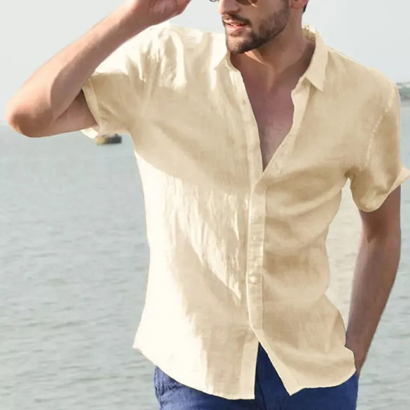 Herren Leinenhemd Sommer – Atmungsaktiv & Leicht – Kurzarm Hemd aus 100 % Leinen – Weiß/Beige – Größe S–XXL