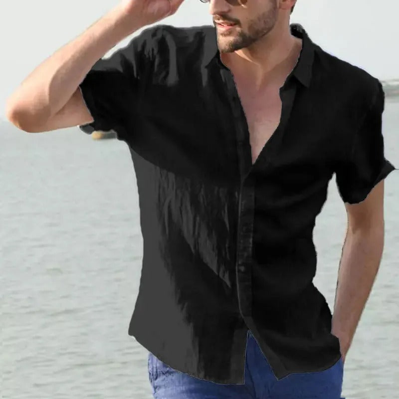 Herren Leinenhemd Sommer – Atmungsaktiv & Leicht – Kurzarm Hemd aus 100 % Leinen – Weiß/Beige – Größe S–XXL