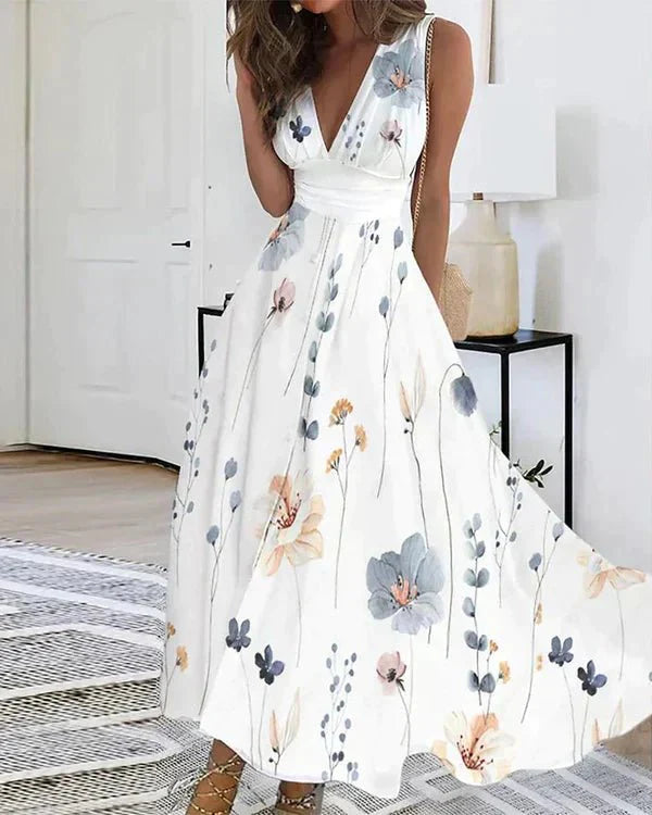 Floral Damen Sommerkleid mit V-Ausschnitt – Luftig, Elegant & Leicht – Größe S–3XL – Ideal für Urlaub, Alltag & Feste