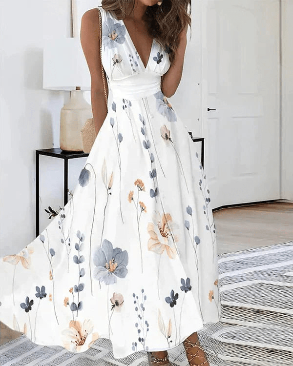 Floral Damen Sommerkleid mit V-Ausschnitt – Luftig, Elegant & Leicht – Größe S–3XL – Ideal für Urlaub, Alltag & Feste