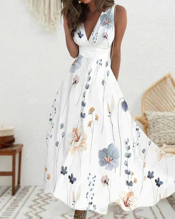 Floral Damen Sommerkleid mit V-Ausschnitt – Luftig, Elegant & Leicht – Größe S–3XL – Ideal für Urlaub, Alltag & Feste