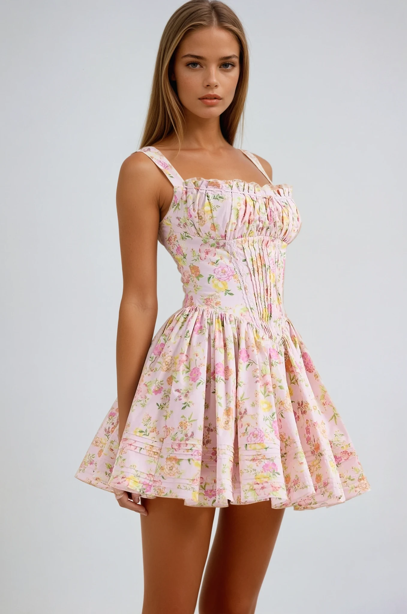 Damenkleid Sommerkleid Mini – Blumenmuster Korsett-Stil – Pink – Größe S bis XL – Elegant & Figurbetont