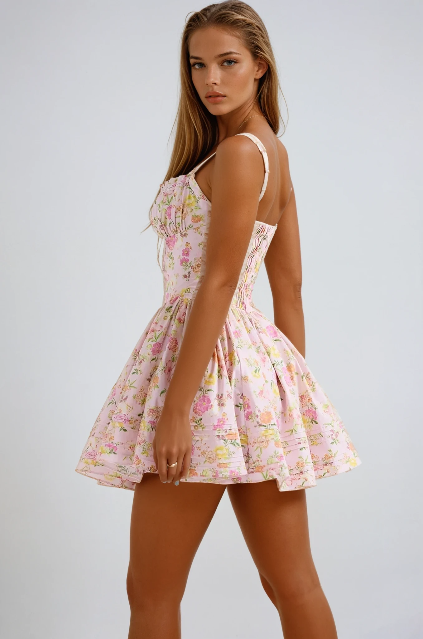 Damenkleid Sommerkleid Mini – Blumenmuster Korsett-Stil – Pink – Größe S bis XL – Elegant & Figurbetont