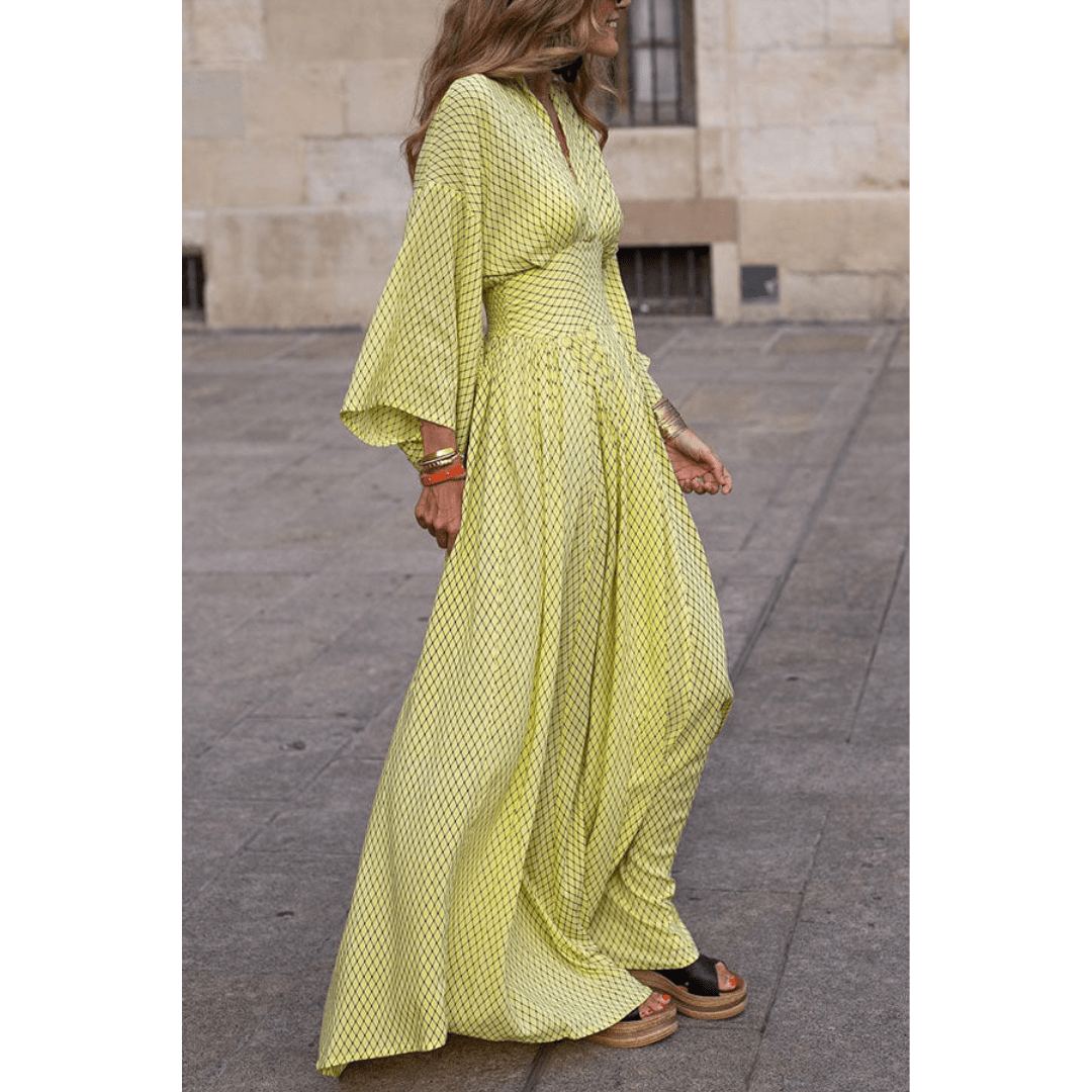 Geometrisches Maxikleid – Modernes Sommerkleid mit Print – Luftig & Stilvoll – Größe S–XL