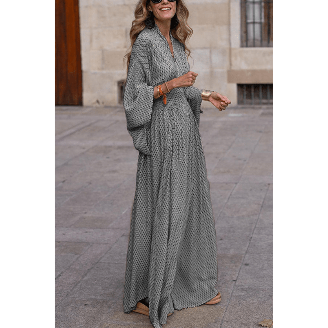 Geometrisches Maxikleid – Modernes Sommerkleid mit Print – Luftig & Stilvoll – Größe S–XL