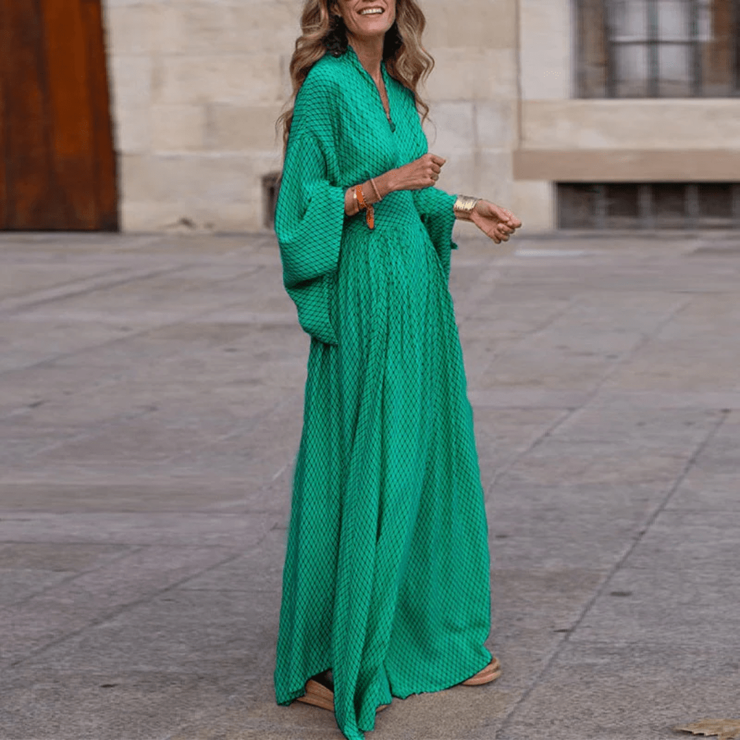 Geometrisches Maxikleid – Modernes Sommerkleid mit Print – Luftig & Stilvoll – Größe S–XL
