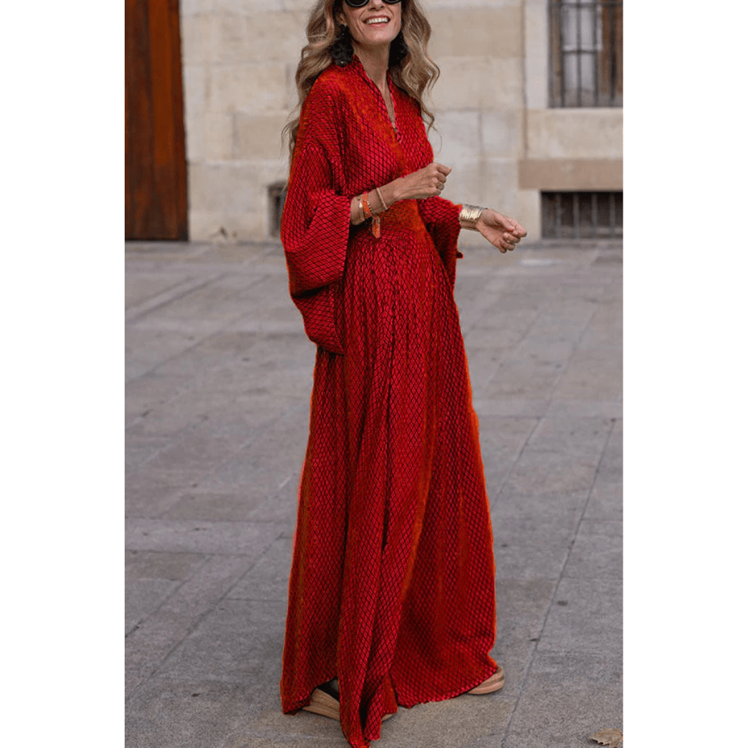 Geometrisches Maxikleid – Modernes Sommerkleid mit Print – Luftig & Stilvoll – Größe S–XL