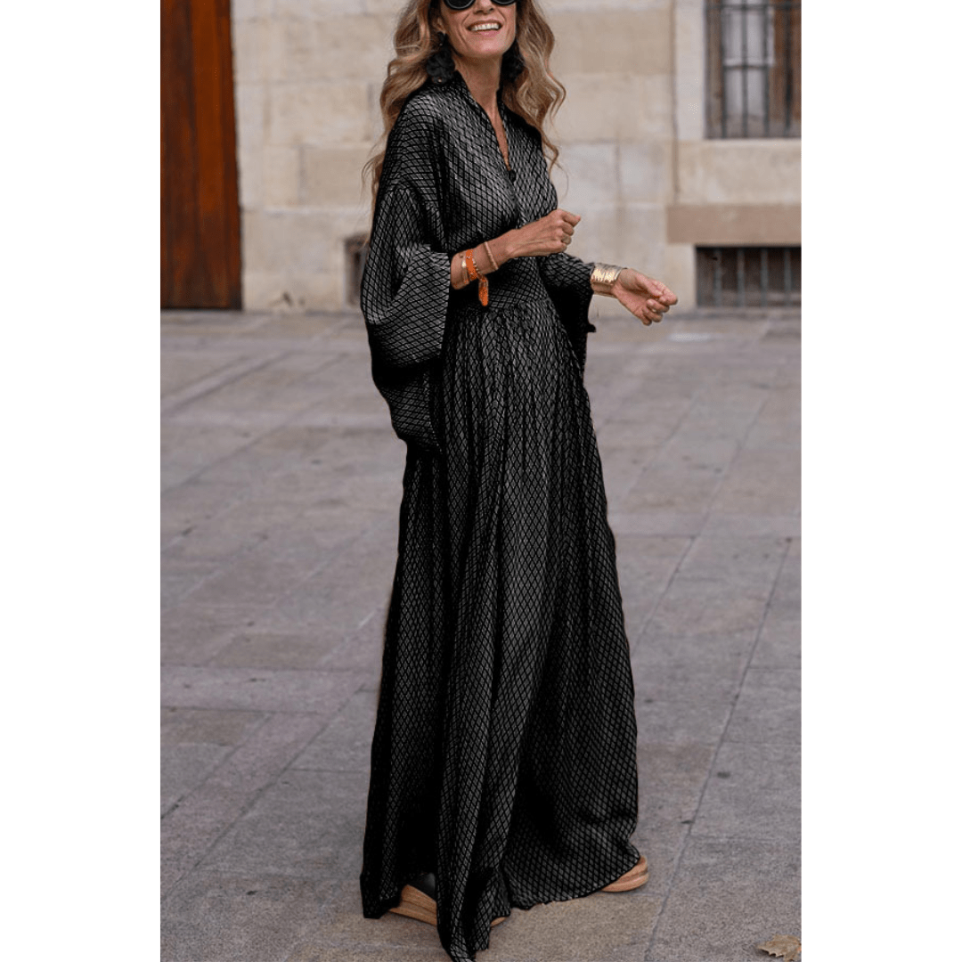 Geometrisches Maxikleid – Modernes Sommerkleid mit Print – Luftig & Stilvoll – Größe S–XL