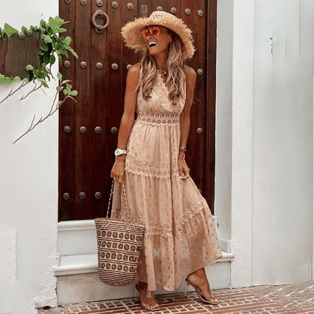Boho Sommerkleid Lang – Bequem & Luftig – Maxi Kleid mit Ethno-Muster & lockerer Passform – Größe S–XL