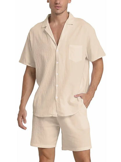 Zweiteiliges Leinen-Set für Herren – Hemd & Hose – Atmungsaktiv, Stilvoll & Sommerlich – Größe S–2XL – Ideal für Urlaub & Alltag