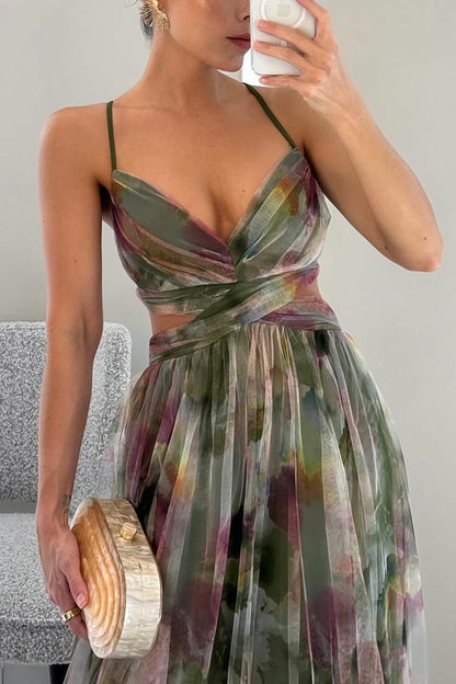 Damenkleid Sommerkleid Imogen – Maxi Lang, Luftig – Orange/Grün – Größe S bis XL – Für Urlaub, Alltag & Hochzeit