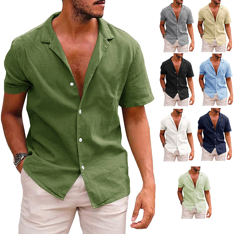 Herren Sommerhemd – Lässig, Atmungsaktiv, Leinen-Optik – Kurzarm, Verschiedene Farben – Größe S–XXL