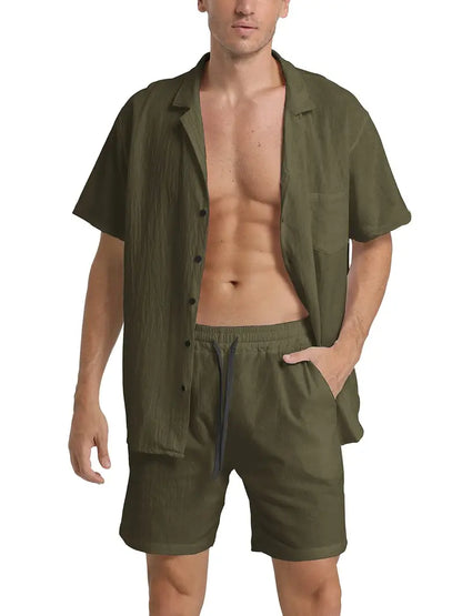 Zweiteiliges Leinen-Set für Herren – Hemd & Hose – Atmungsaktiv, Stilvoll & Sommerlich – Größe S–2XL – Ideal für Urlaub & Alltag