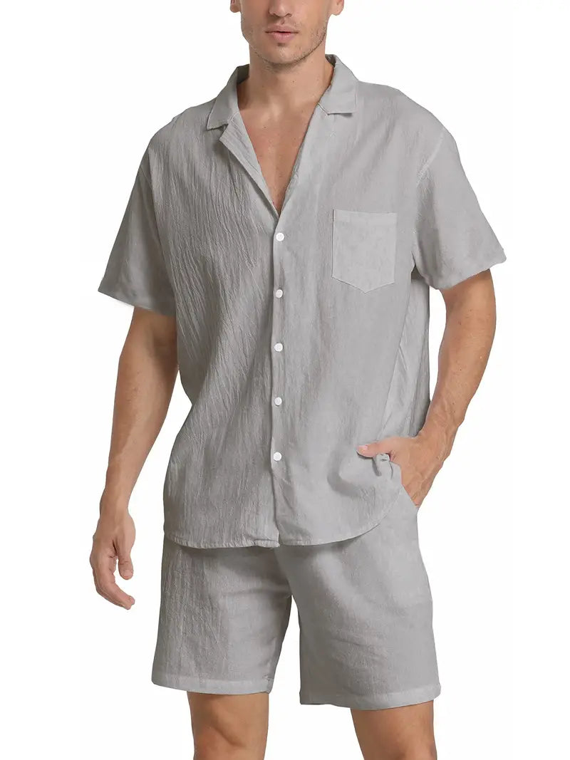 Zweiteiliges Leinen-Set für Herren – Hemd & Hose – Atmungsaktiv, Stilvoll & Sommerlich – Größe S–2XL – Ideal für Urlaub & Alltag