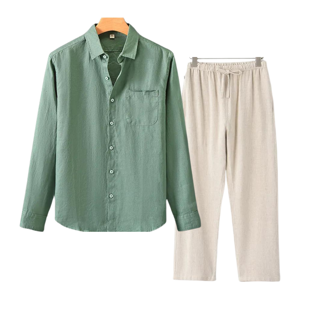 Herren Leinen Set - Old Money Stil - Klassisch & Stilvoll - Hemd und Hose - Verschiedene Farben - Größen S-XXL