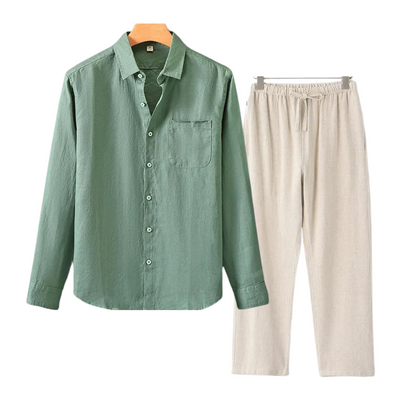 Herren Leinen Set - Old Money Stil - Klassisch & Stilvoll - Hemd und Hose - Verschiedene Farben - Größen S-XXL