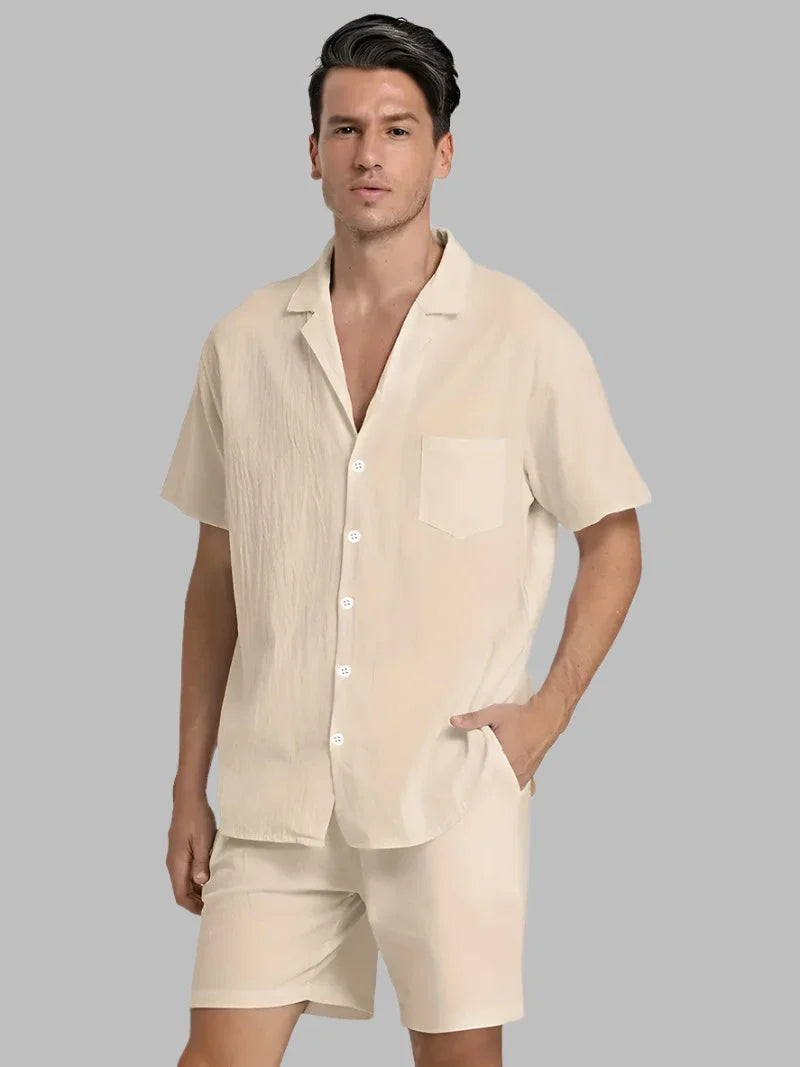 Zweiteiliges Leinen-Set für Herren – Hemd & Hose – Atmungsaktiv, Stilvoll & Sommerlich – Größe S–2XL – Ideal für Urlaub & Alltag