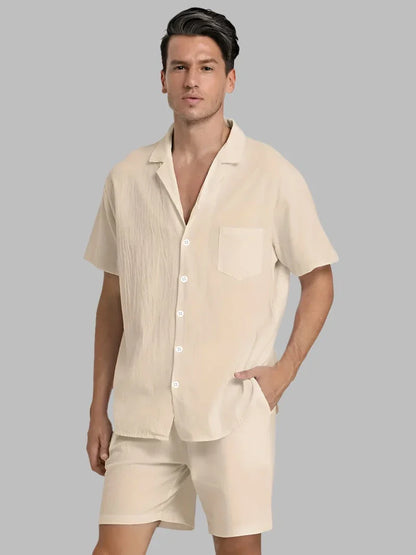Zweiteiliges Leinen-Set für Herren – Hemd & Hose – Atmungsaktiv, Stilvoll & Sommerlich – Größe S–2XL – Ideal für Urlaub & Alltag