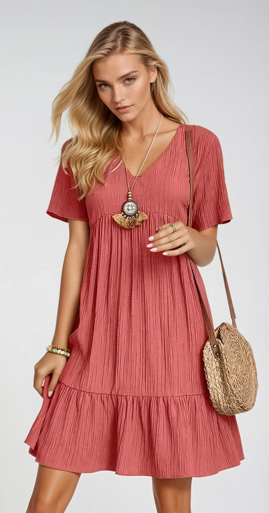 Damen Mini Sommerkleid mit V-Ausschnitt – Leichtes & Luftiges Kleid für Alltag & Urlaub – Größe S–3XL