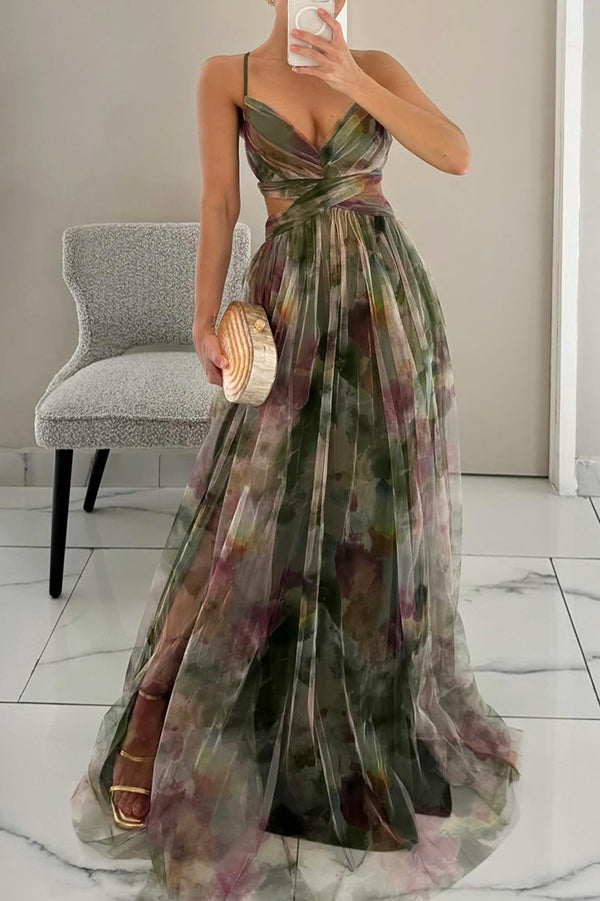 Damenkleid Sommerkleid Imogen – Maxi Lang, Luftig – Orange/Grün – Größe S bis XL – Für Urlaub, Alltag & Hochzeit