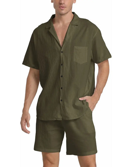 Zweiteiliges Leinen-Set für Herren – Hemd & Hose – Atmungsaktiv, Stilvoll & Sommerlich – Größe S–2XL – Ideal für Urlaub & Alltag