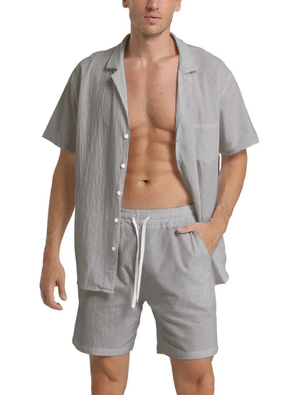 Zweiteiliges Leinen-Set für Herren – Hemd & Hose – Atmungsaktiv, Stilvoll & Sommerlich – Größe S–2XL – Ideal für Urlaub & Alltag