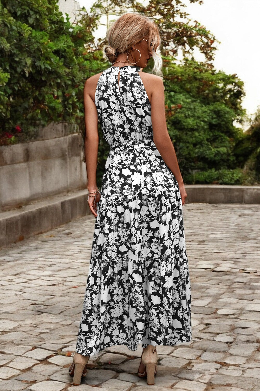 Damen Maxikleid mit Muster & Taillengürtel – Sommerkleid Lang & Luftig – Größe S–XL – Elegant & Bequem