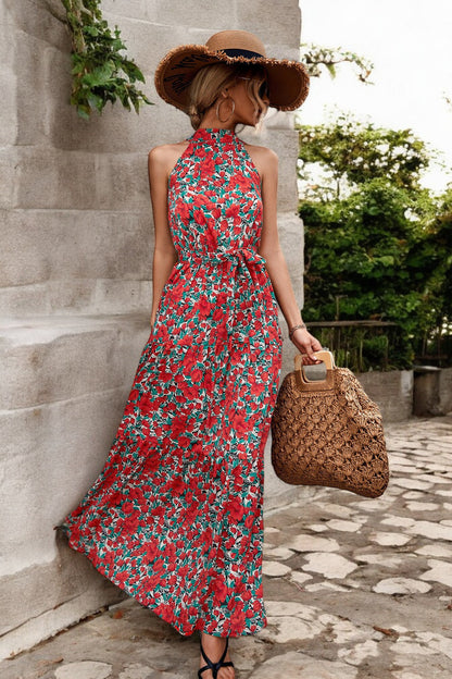Damen Maxikleid mit Muster & Taillengürtel – Sommerkleid Lang & Luftig – Größe S–XL – Elegant & Bequem