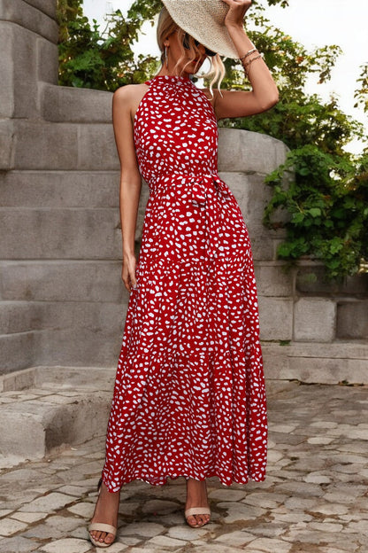 Damen Maxikleid mit Muster & Taillengürtel – Sommerkleid Lang & Luftig – Größe S–XL – Elegant & Bequem